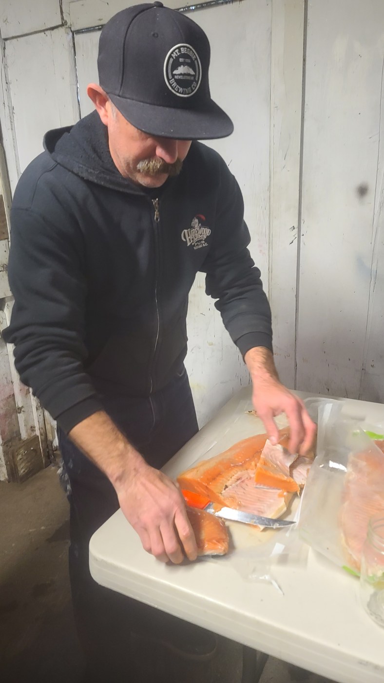 Camp food prep on a work surface before cooking